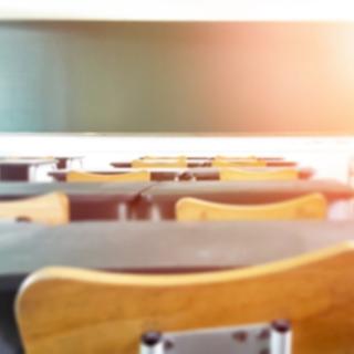 desks in empty classroom